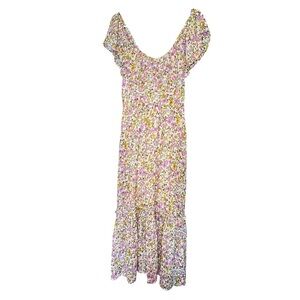 New Look Cream Floral Chiffon Ruffle Tiered Midi Dress Size 10